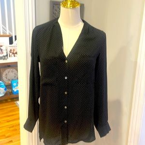 H&M black blouse button down with white dots. Size2. You can wear many ways.